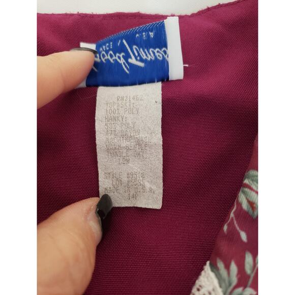 VINTAGE Jacket Blouse Womens 14P Burgundy Lace Hanky Collar Floral 80s Buttons - Picture 7 of 12